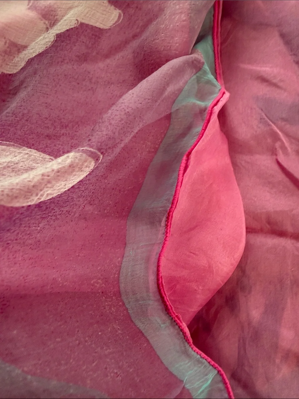 Silky Pink & Blue Scenic Print Scarf